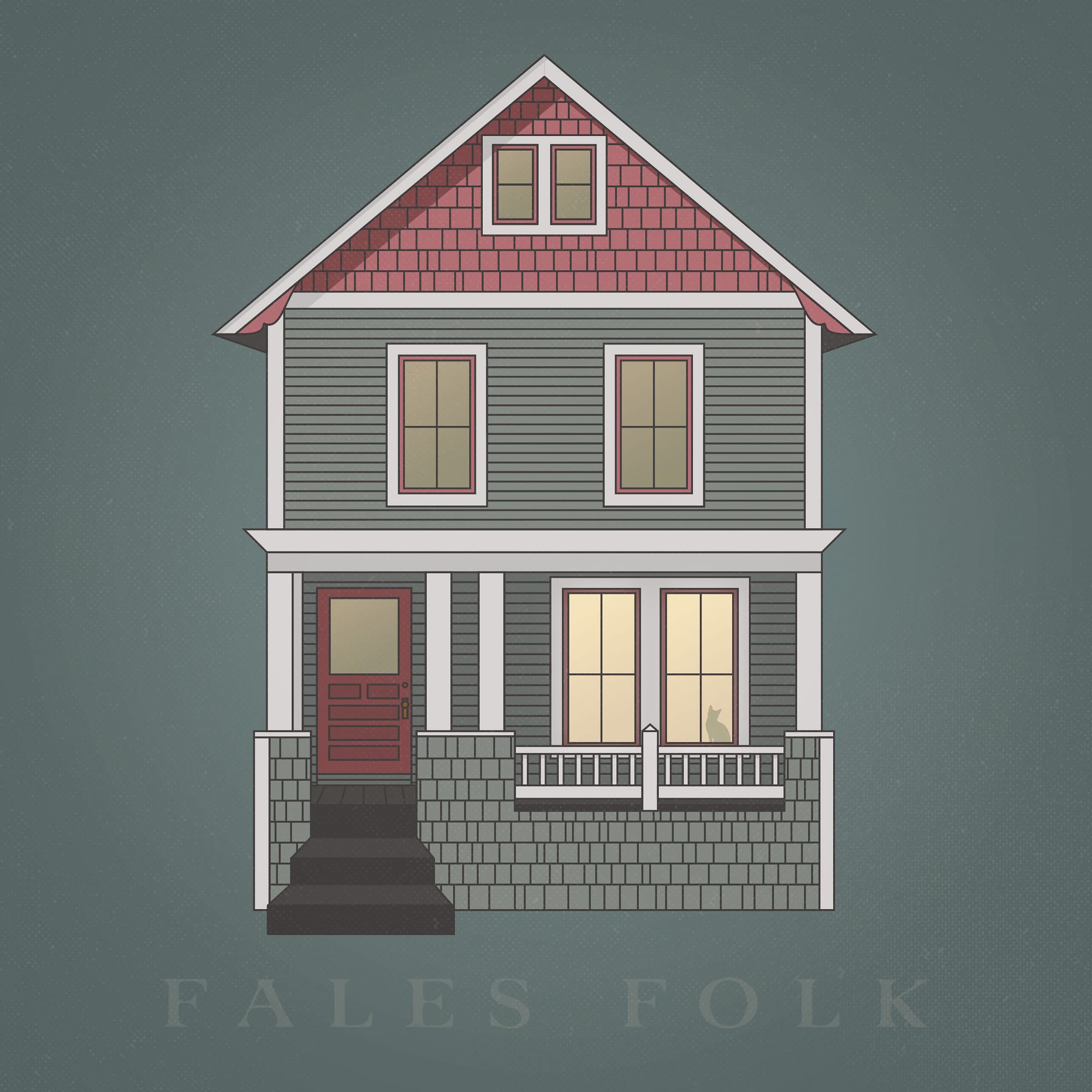 A vector illustration of the front view of a folk victorian home